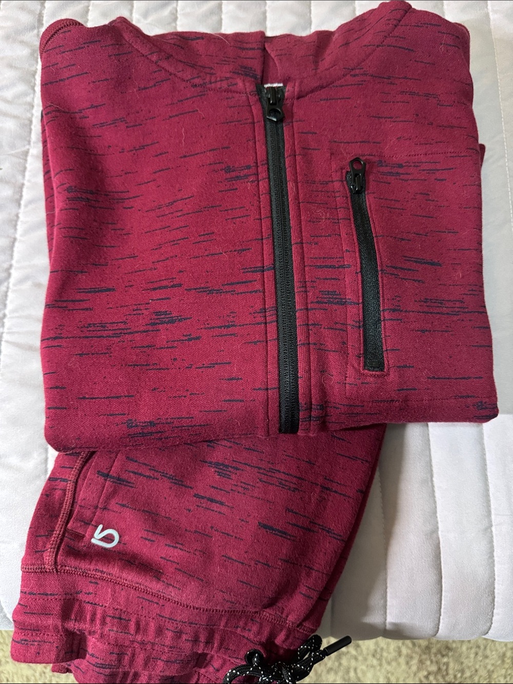 GAP Fit Kids Maroon Heathered Zip Hoodie & Jogger Set with Black Accents Size XL
